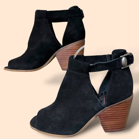 SOLE SOCIETY Caprica Open Toe Bootie (Black Suede) US 7.8 EU 38‎ Boho Fall - Picture 1 of 8